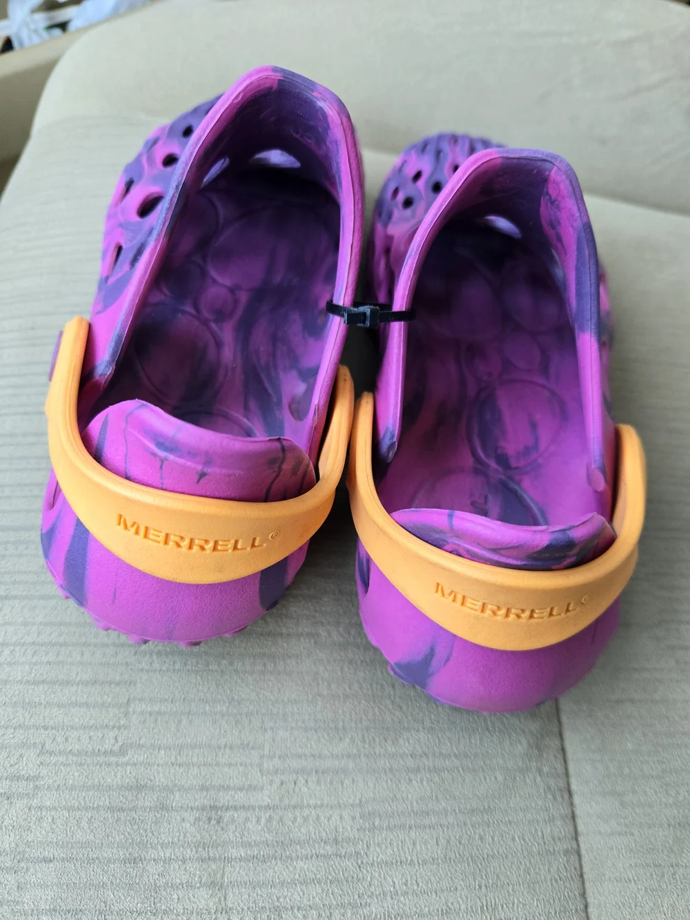Merrell Kids Purple and Pink Water Clogs with Orange Heel Strap